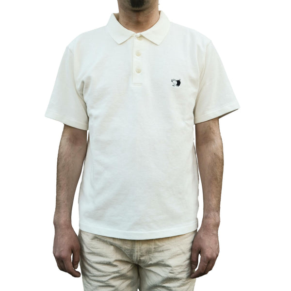 Studio D'Artisan Pique Knit Polo Shirt (White) - Okayama Denim