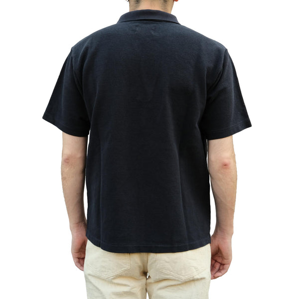 Studio D'Artisan Pique Knit Polo Shirt (Navy) - Okayama Denim