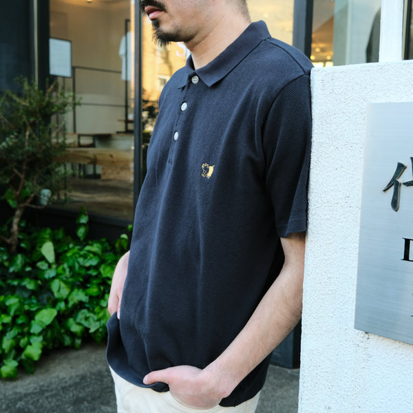 Studio D'Artisan Pique Knit Polo Shirt (Navy) - Okayama Denim