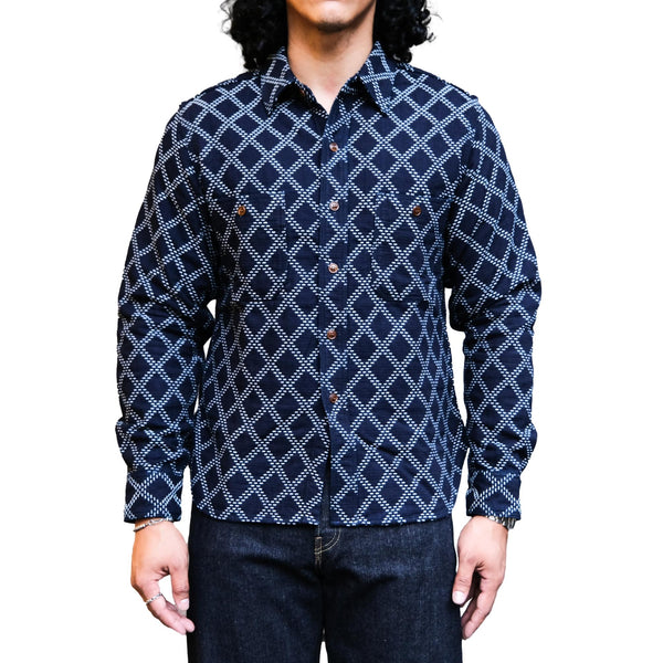 Studio D'Artisan Indigo Diamond Sashiko Shirt - Okayama Denim