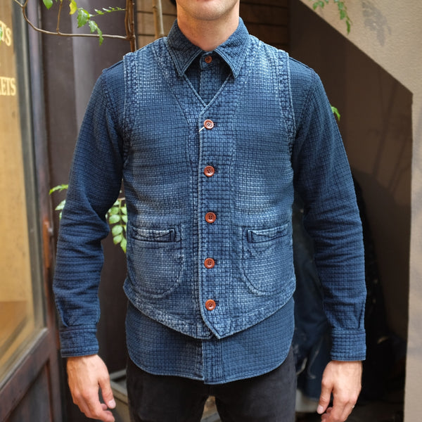 Studio D'Artisan Distressed Indigo Sashiko Vest Okayama Denim