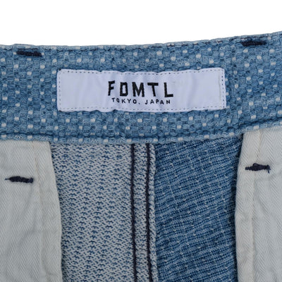 FDMTL Distressed Indigo Sashiko Patchwork Shorts