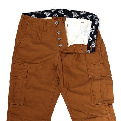 Momotaro Back Satin Brown Cargo Pants (Slim Tapered) - Okayama Denim Pants - Selvedge