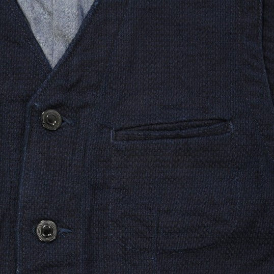 Momotaro Indigo Dyed Dobby Sashiko Vest - Okayama Denim