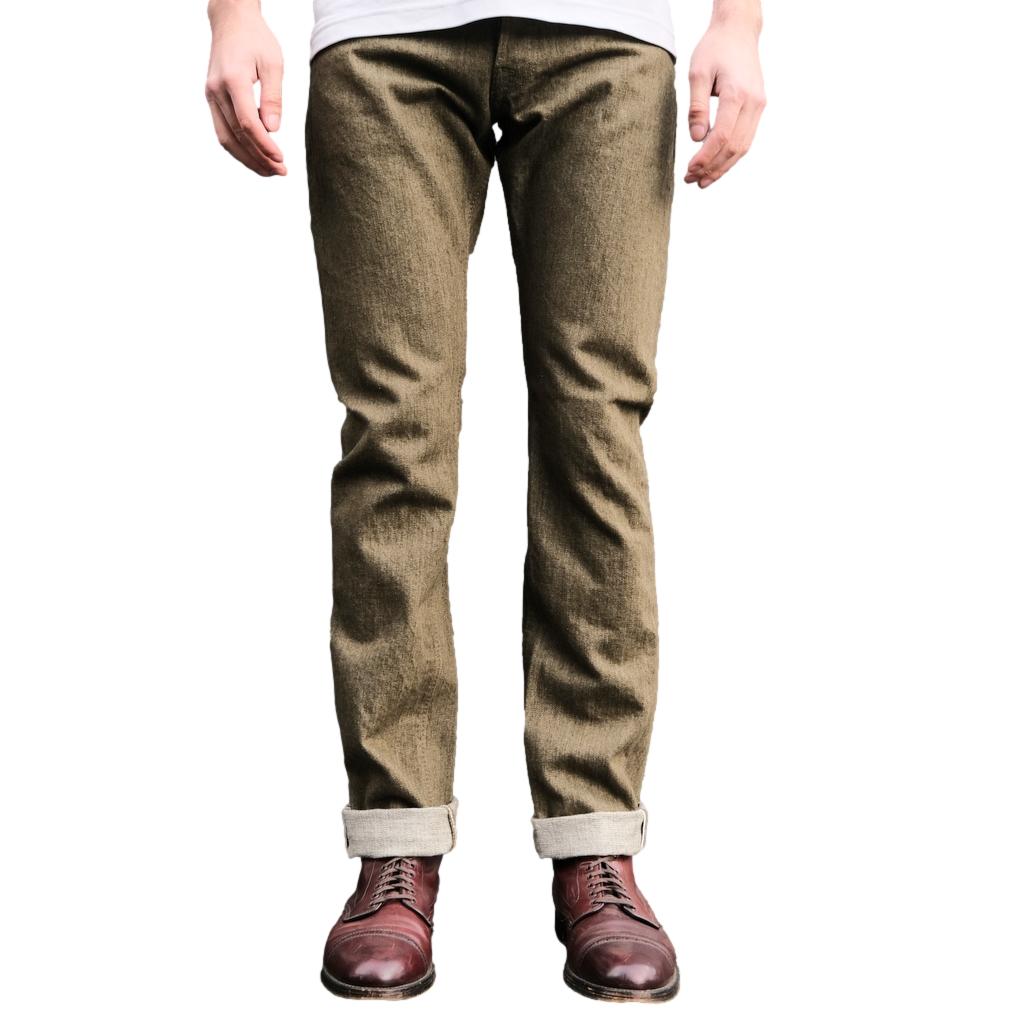 Pure Blue Japan OL-14oz-005 Olive Warp Selvedge Jeans (Slim