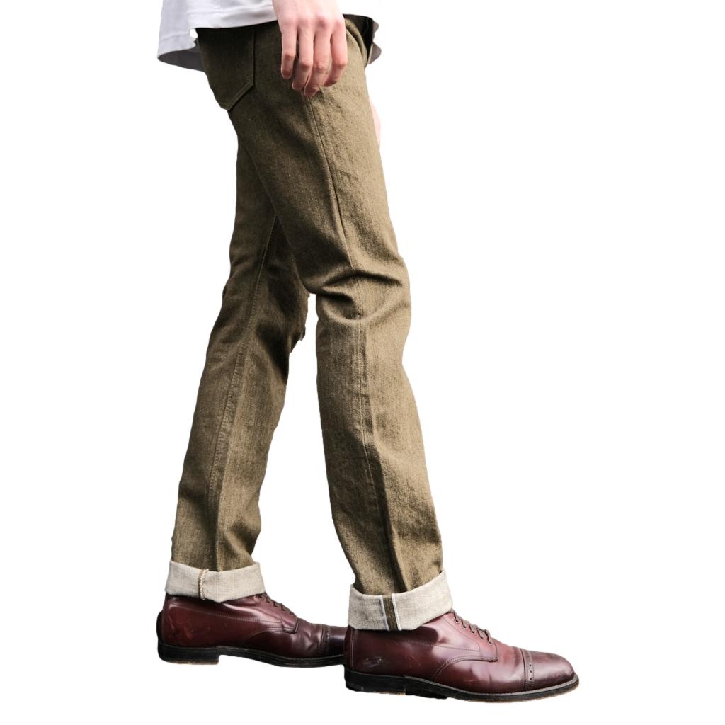 Pure Blue Japan OL-14oz-005 Olive Warp Selvedge Jeans (Slim Straight)