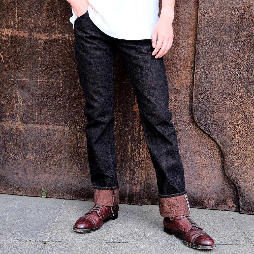 Pure Blue Japan PER-EX-005-BK Black x Kakishibu Selvedge Jeans (Slim Straight)