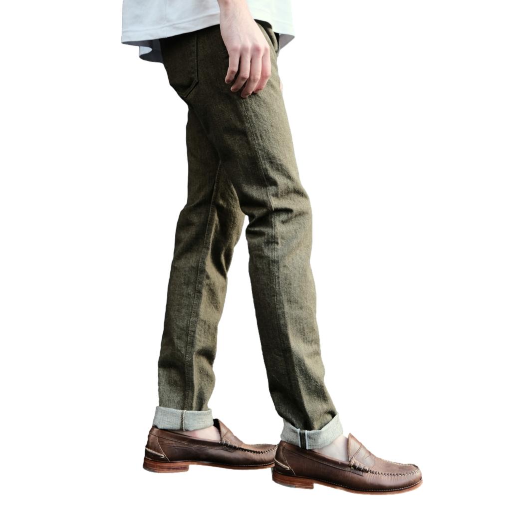 Pure Blue Japan OL-14oz-013 Olive Warp Selvedge Jeans (Slim Tapered)