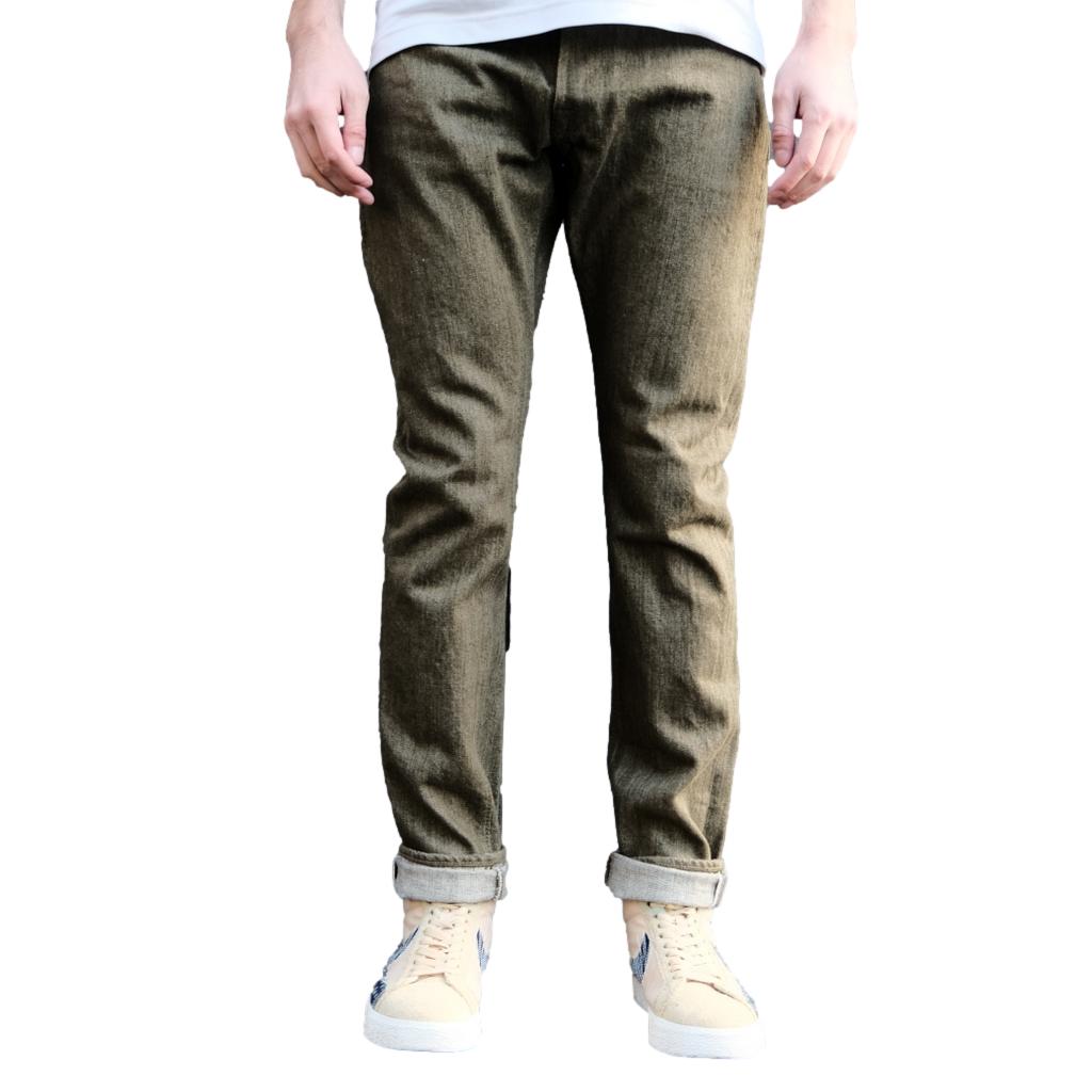 Pure Blue Japan OL-14oz-019 Olive Warp Selvedge Jeans (Relaxed Tapered)