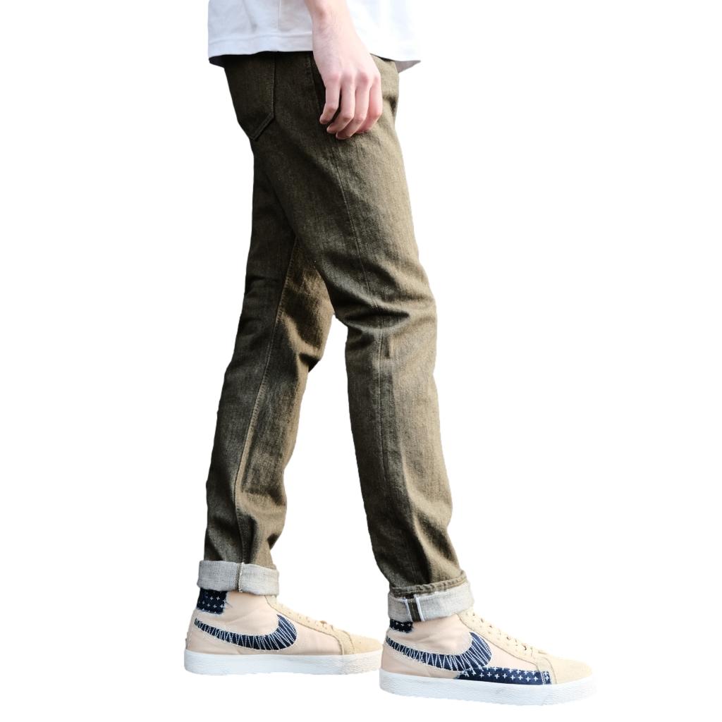 Pure Blue Japan OL-14oz-019 Olive Warp Selvedge Jeans (Relaxed Tapered)