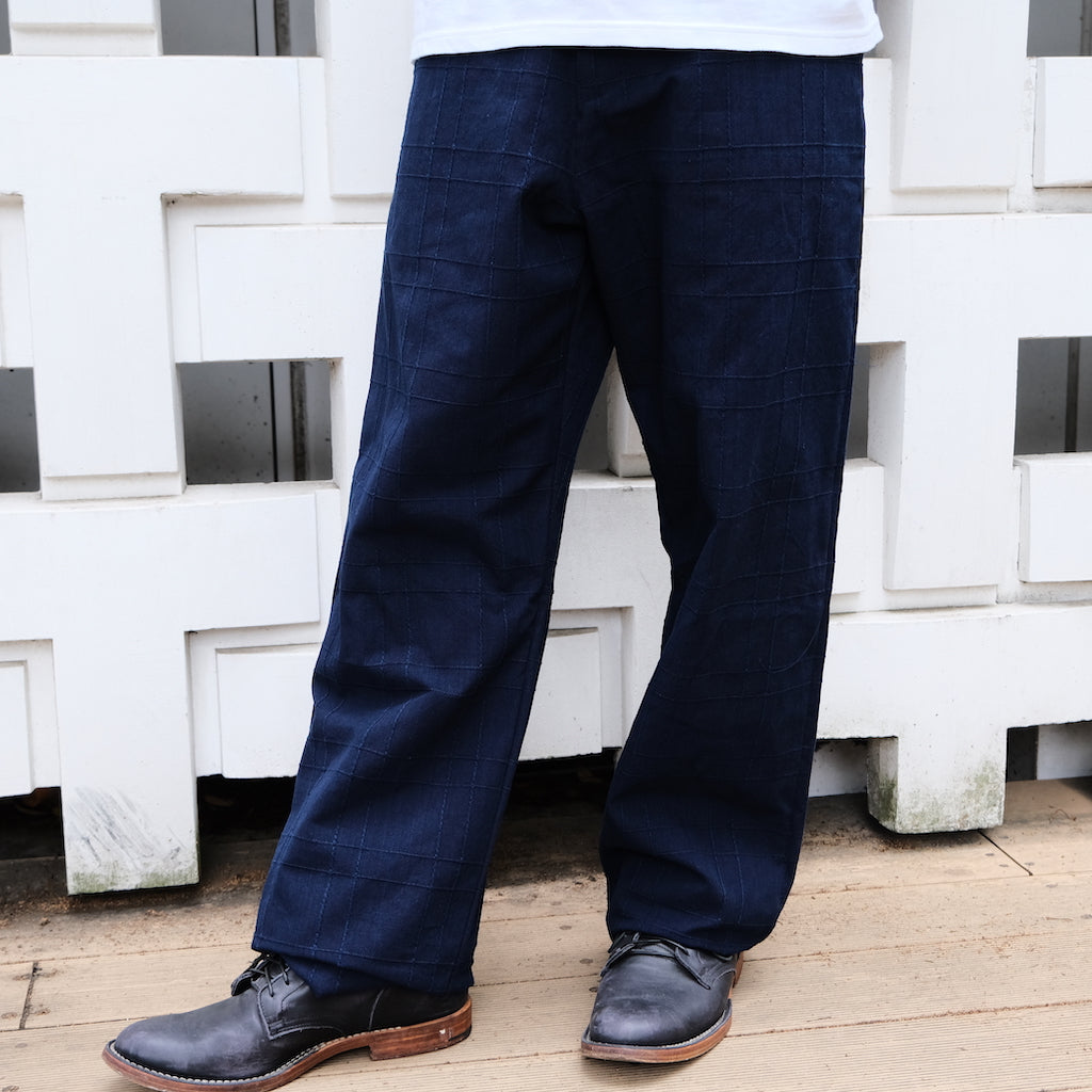 Samurai Jeans SJAP26-ARS Natural Indigo Lattice Sashiko Work Pants (Wide Straight)
