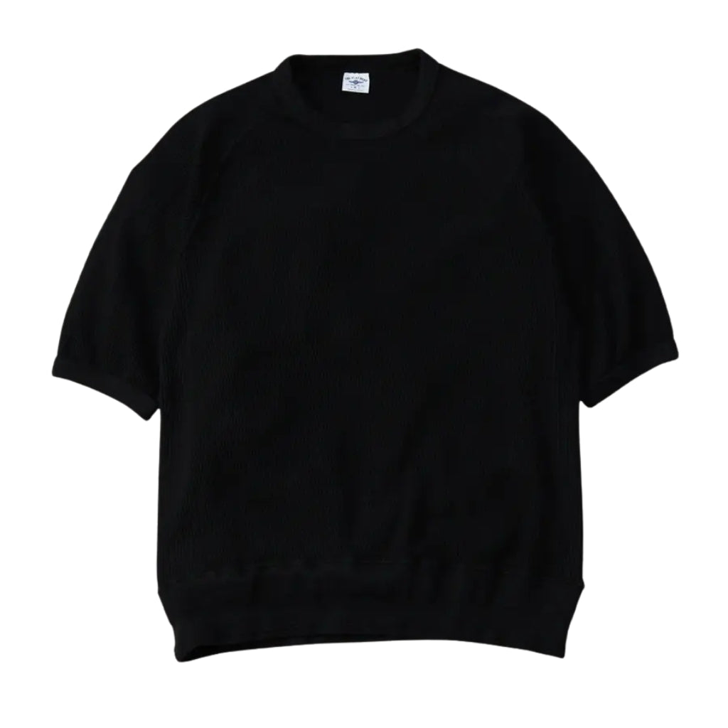 The Flat Head Loopwheel Honeycomb Thermal Tee (Black) - Okayama Denim
