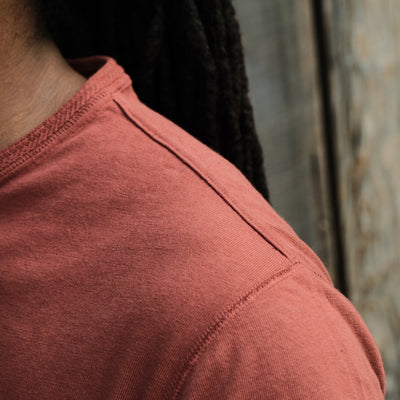 Loop & Weft Shoulder Taped S/S Crewneck Tee (Burgundy) - Okayama Denim
