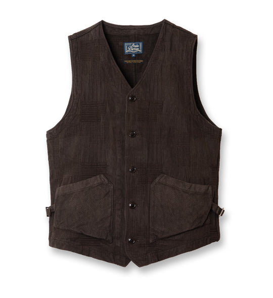 Studio D'Artisan "Amami Dorozome" Boro Jacquard Vest (Dark Brown)