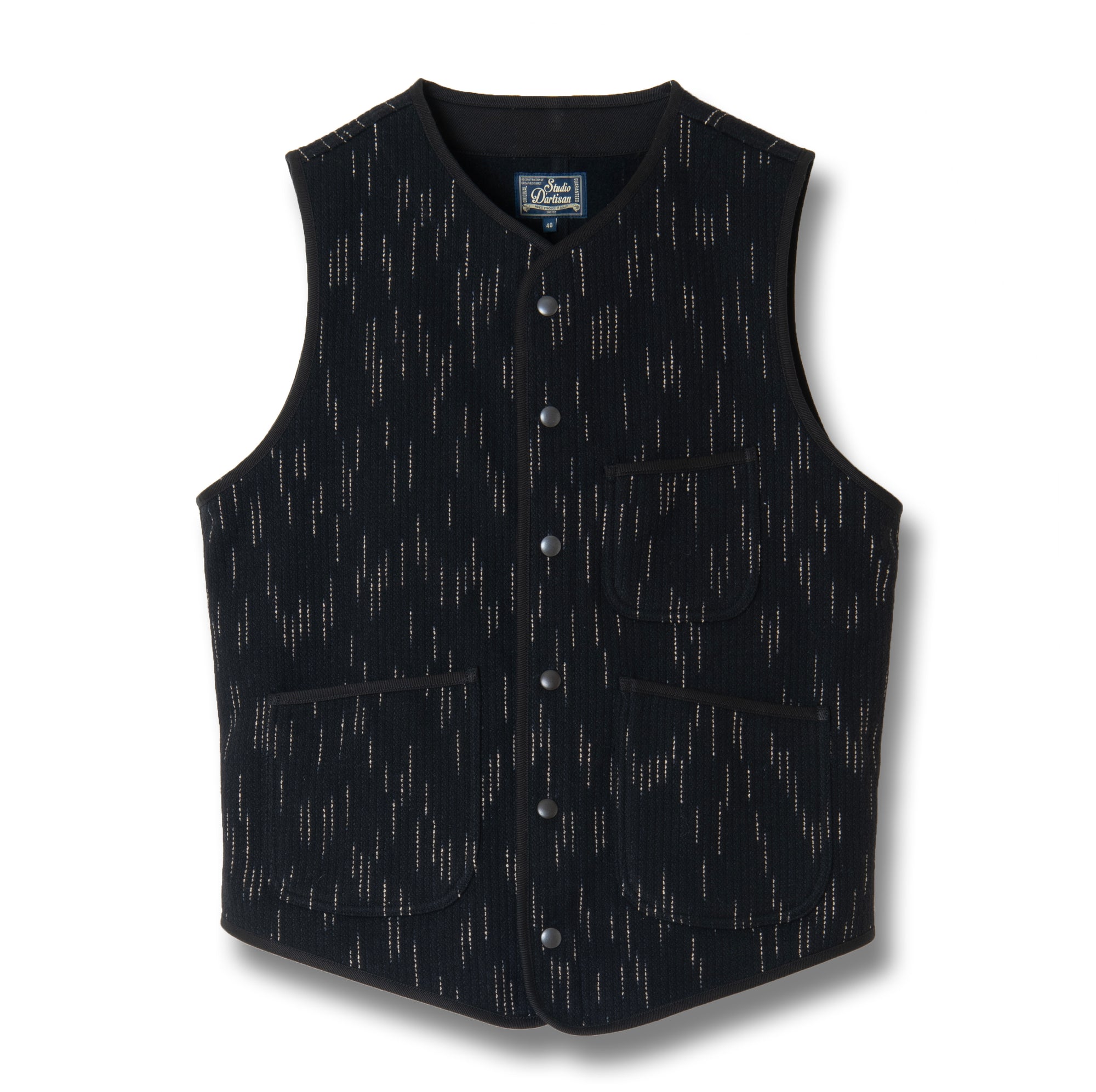 Studio D'Artisan Black Kasuri Dyed Beach Cloth Vest