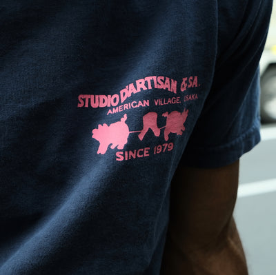 Studio D'Artisan Logo Print Tee (Navy) - Okayama Denim