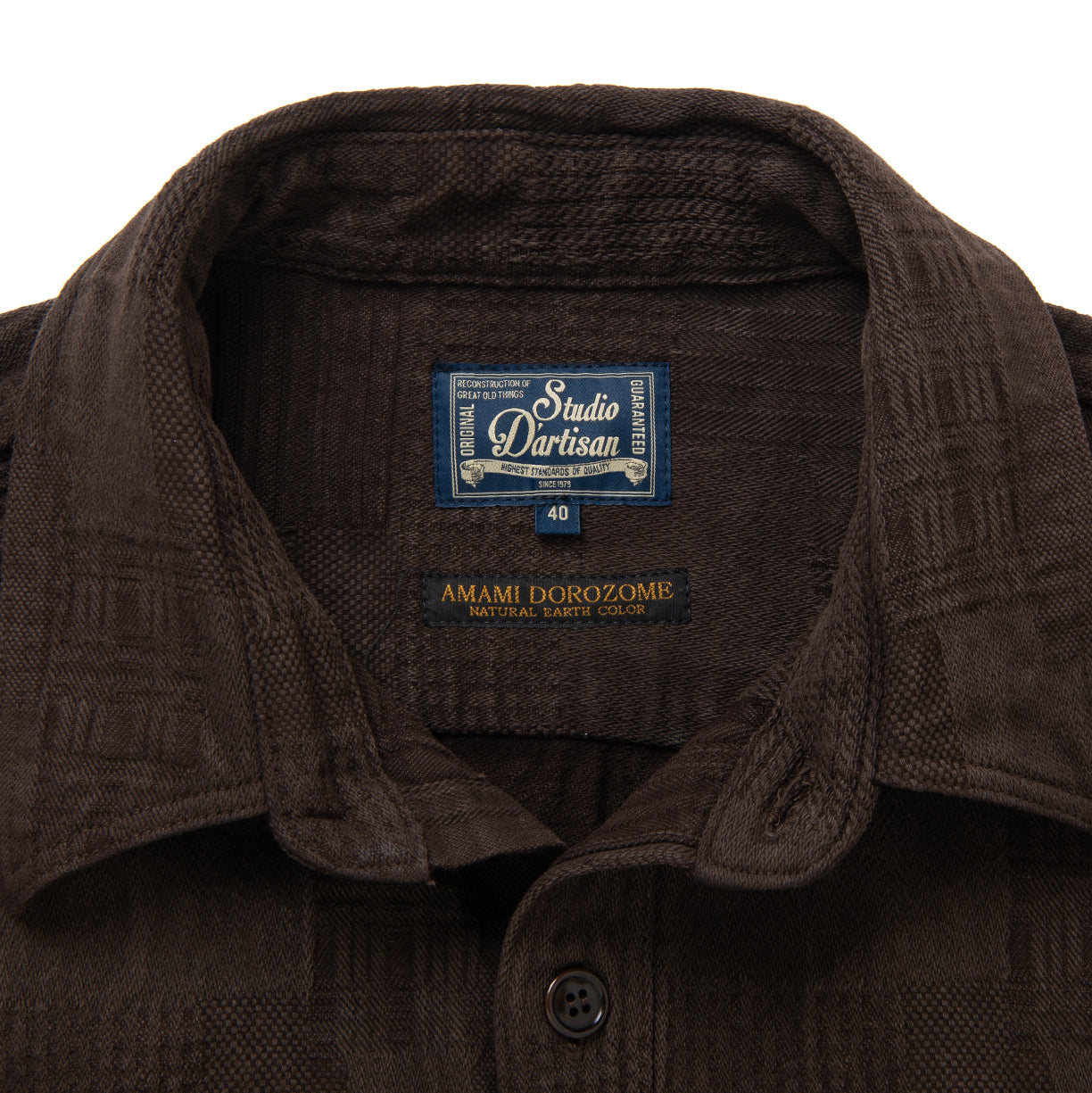 Studio D'Artisan "Amami Dorozome" Boro Jacquard Shirt (Dark Brown)
