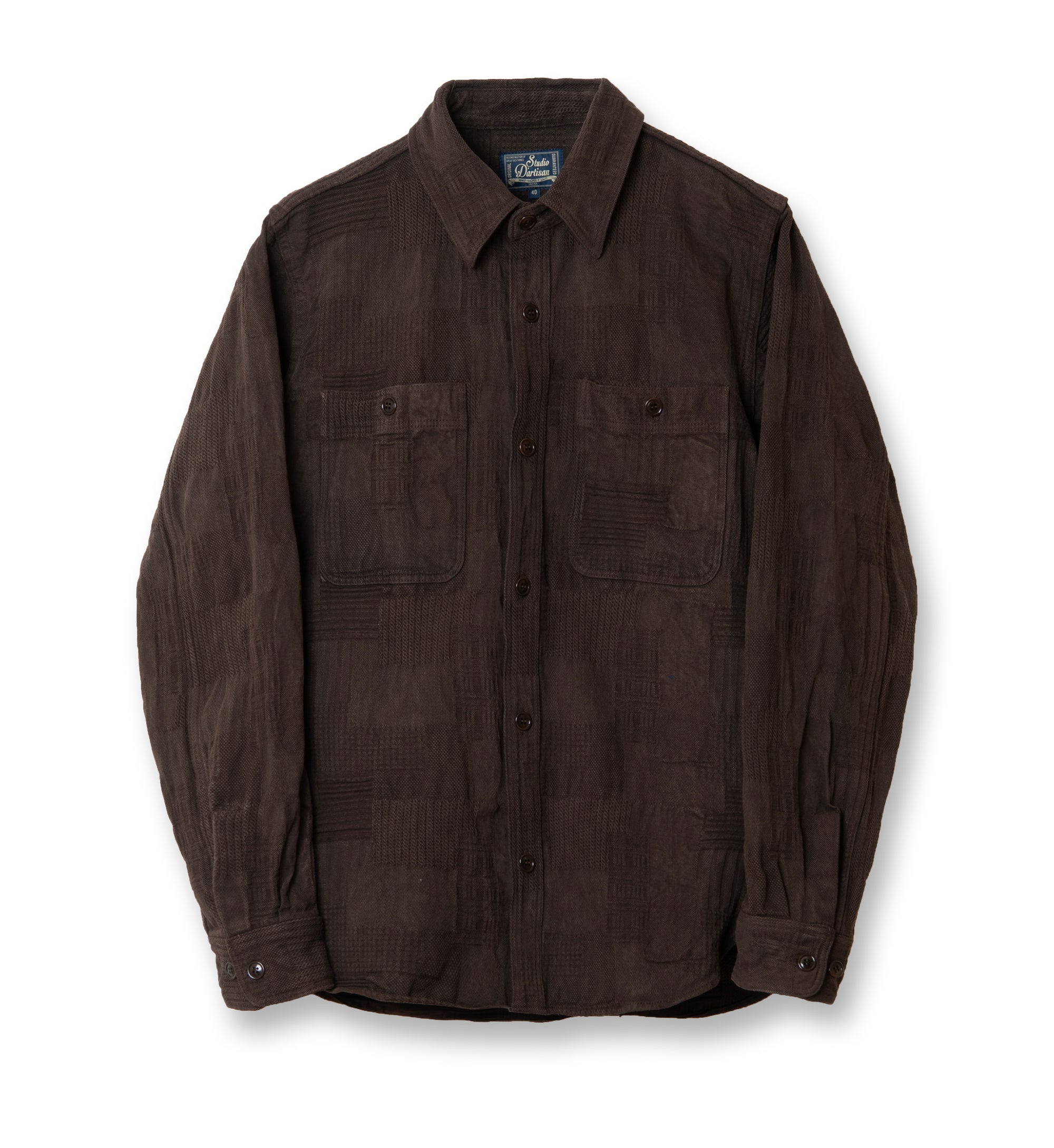 Studio D'Artisan "Amami Dorozome" Boro Jacquard Shirt (Dark Brown)
