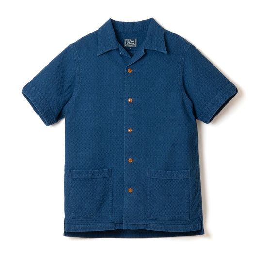 Studio D'Artisan Distressed Indigo Dobby S/S Shirt