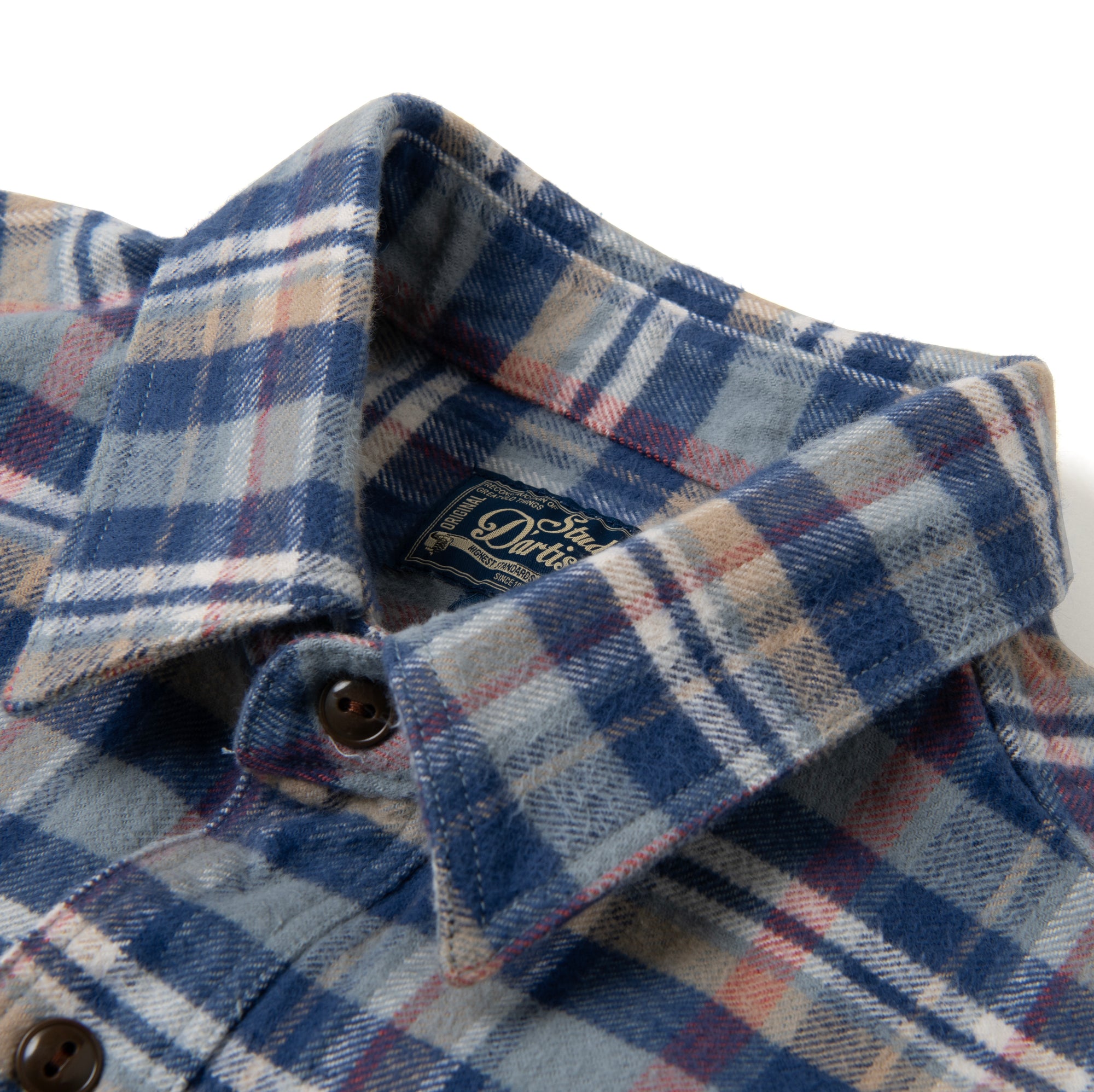Studio D'Artisan No.8 Heavyweight Check Flannel Shirt (Blue)