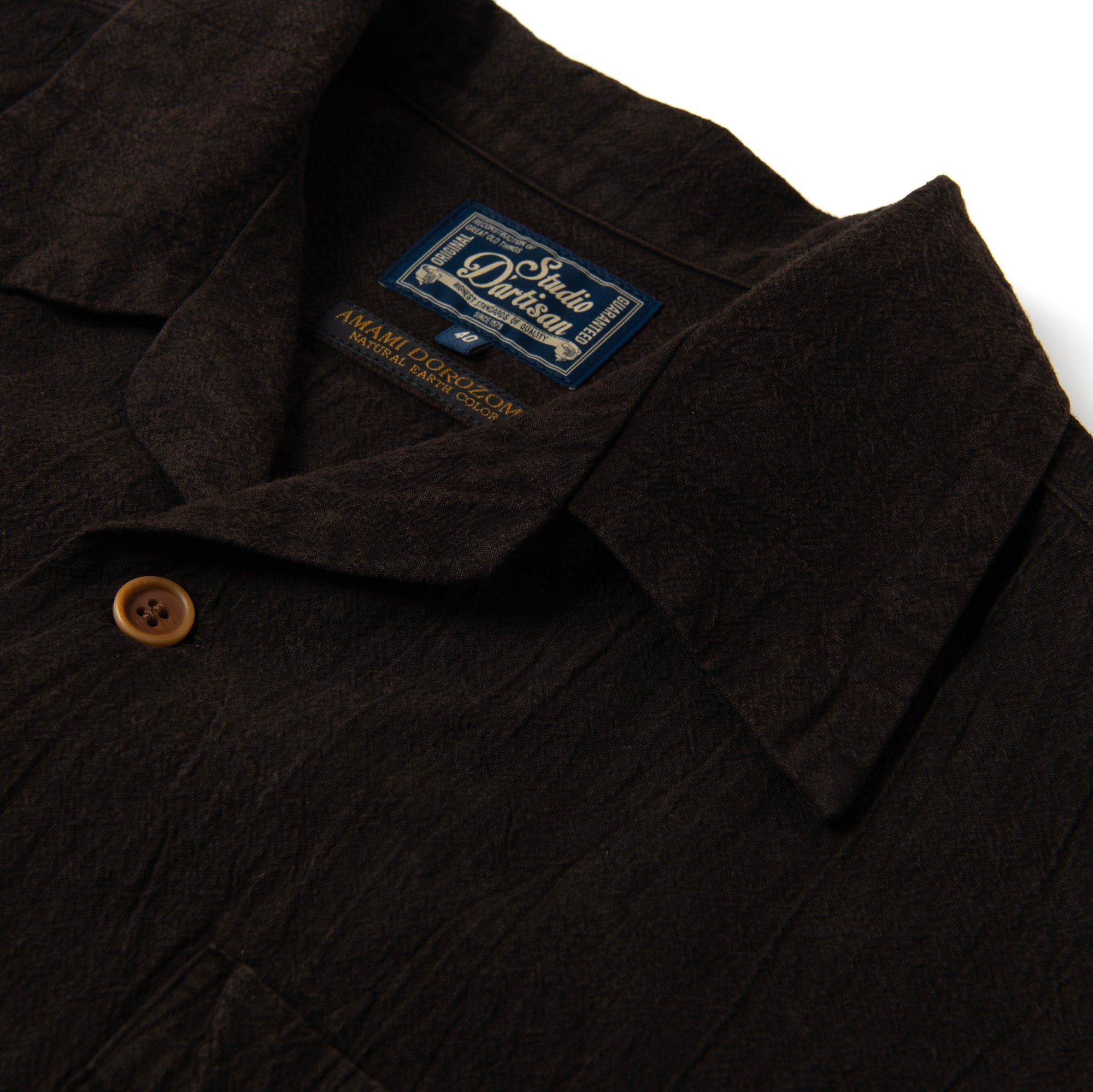 Studio D'Artisan "Amami Dorozome" Sashiko Aloha Shirt (Dark Brown) - Okayama Denim