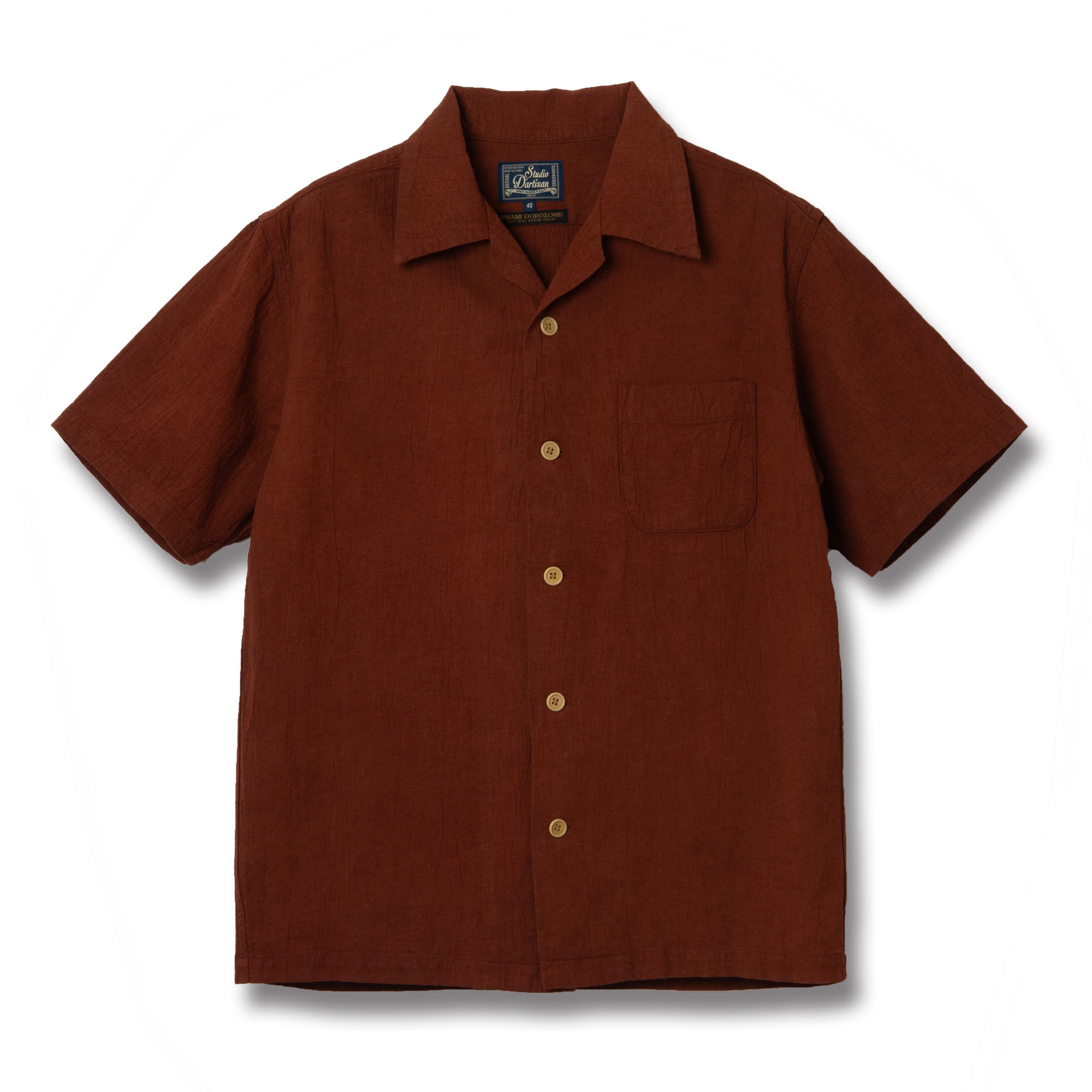 Studio D'Artisan "Amami Dorozome" Sashiko Aloha Shirt (Brown) - Okayama Denim