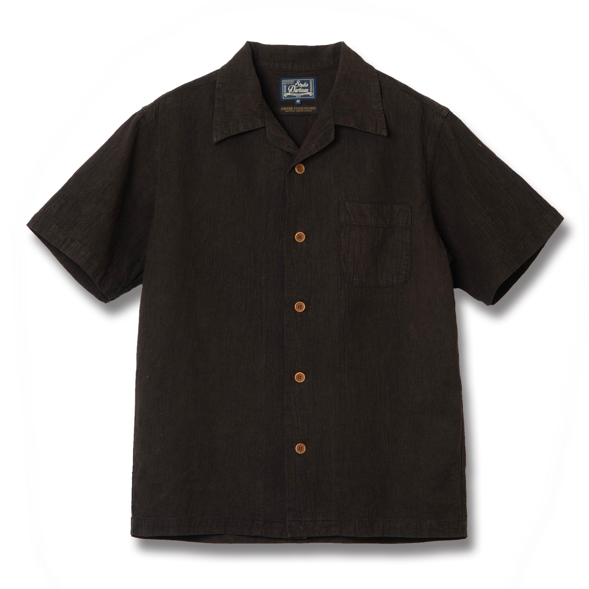 Studio D'Artisan "Amami Dorozome" Sashiko Aloha Shirt (Dark Brown) - Okayama Denim