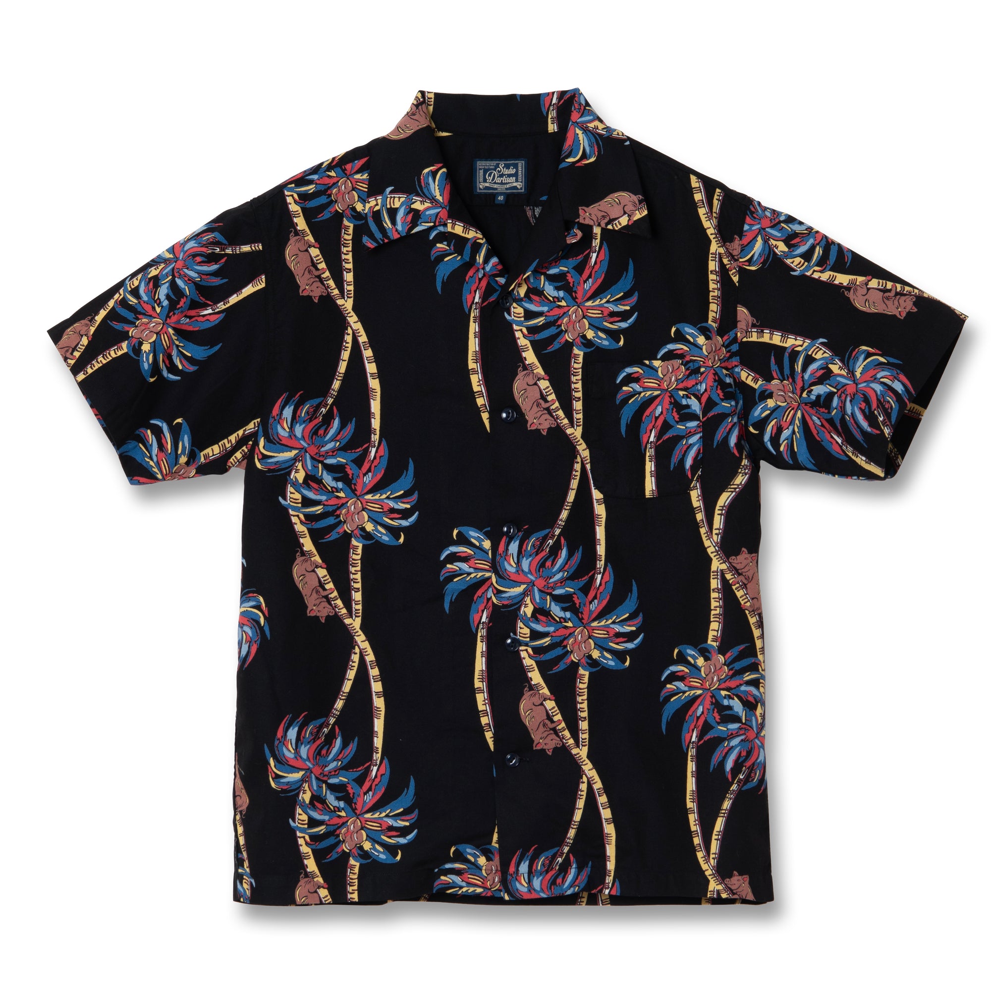 Studio D'Artisan "Palm Climber" Original Aloha Shirt (Black) - Okayama Denim