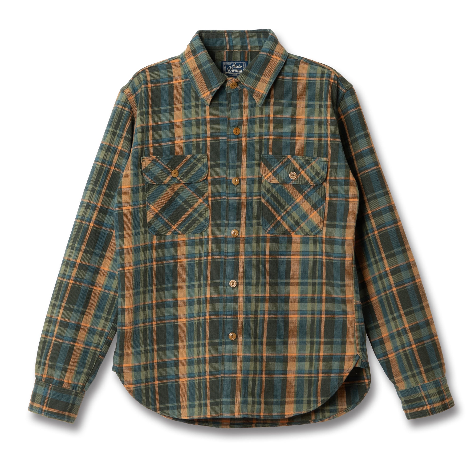 Studio D'Artisan No. 10 Heavyweight Check Flannel Shirt (Green)