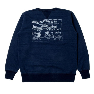 Studio D'Artisan Indigo Dyed Logo Print Crewneck Sweatshirt