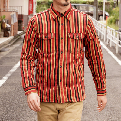 Samurai Jeans SDN23-01 Heavyweight "Drunk Stripe" Flannel Shirt (Red)