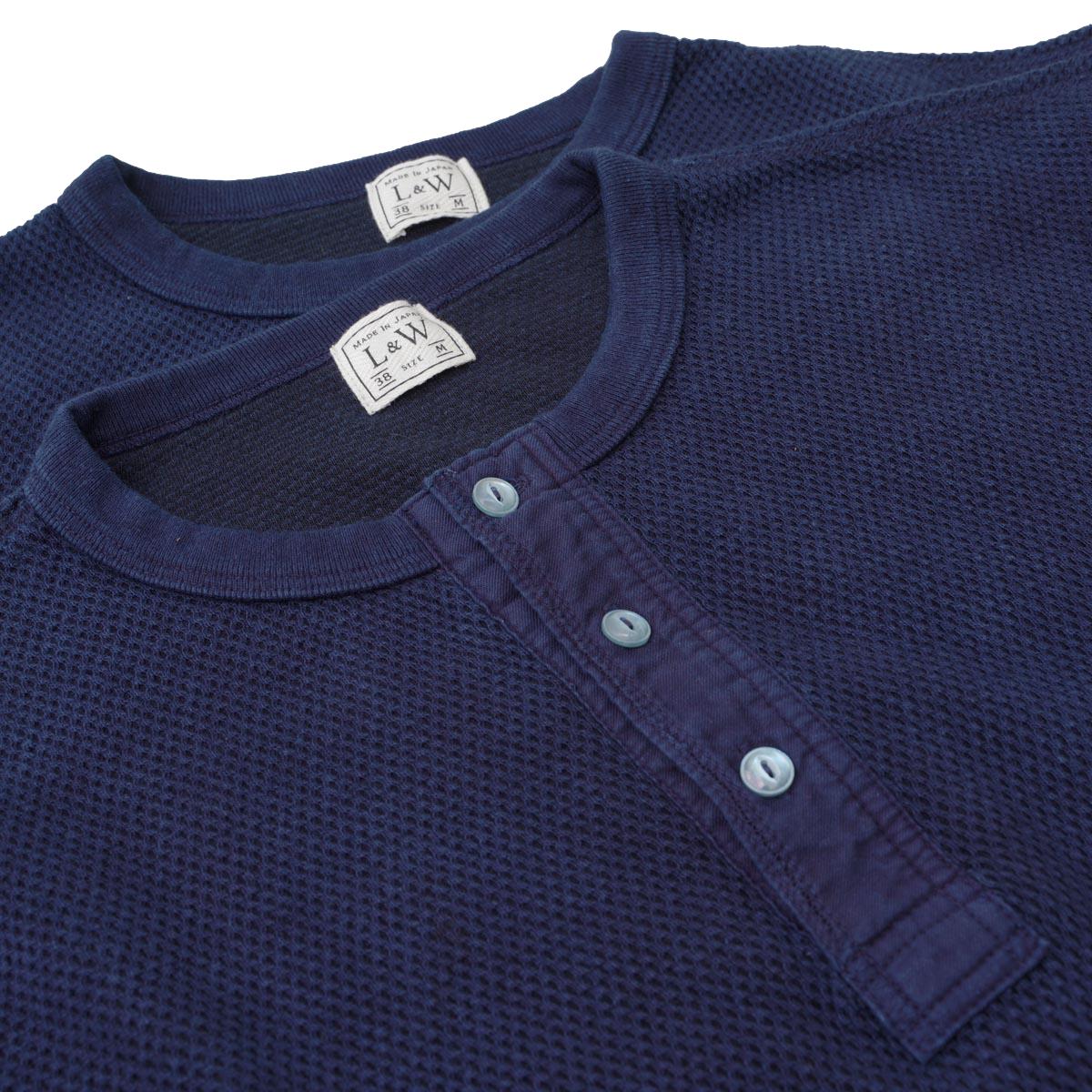 OD+LW Indigo Dyed Double Face Hex Honeycomb Henley Thermal