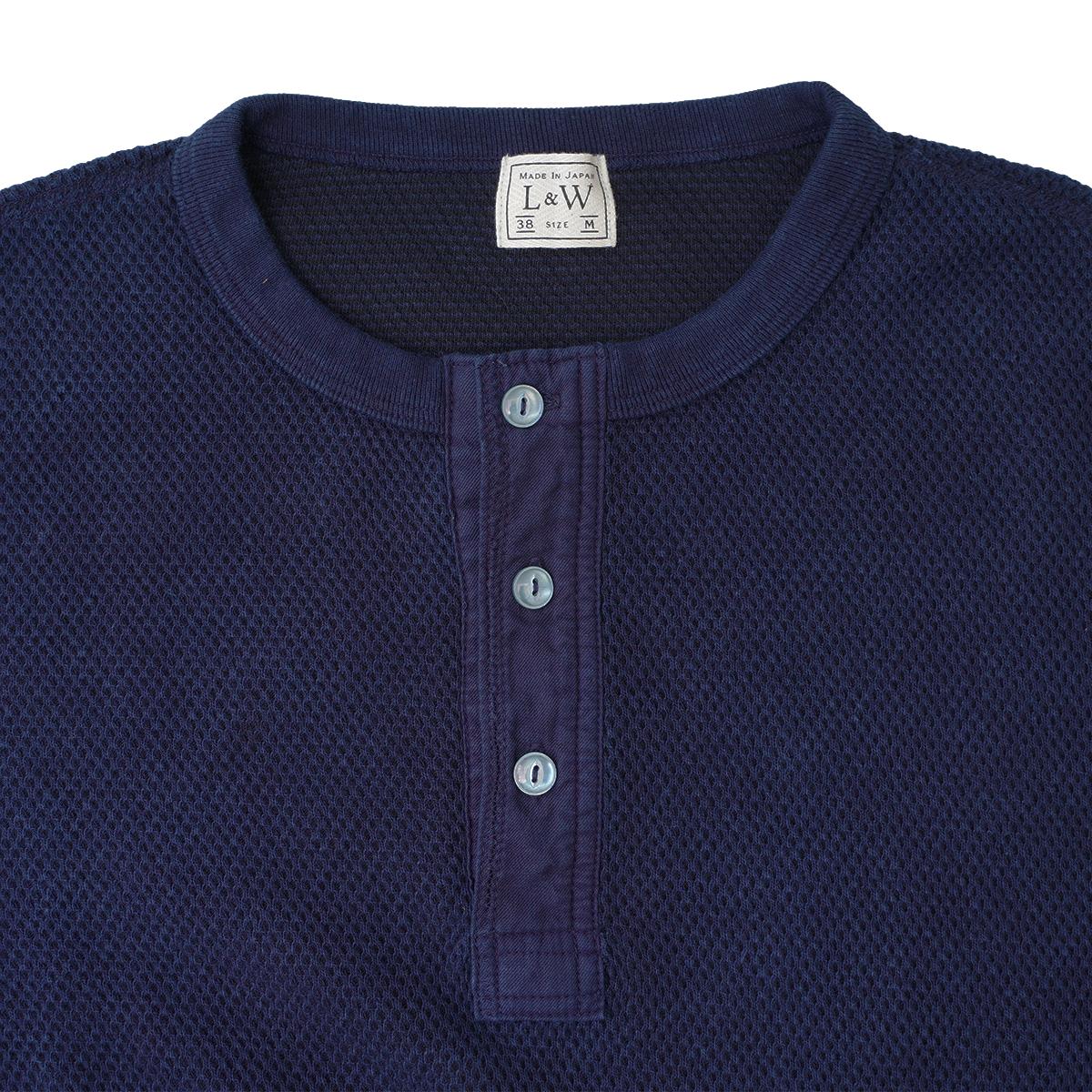 OD+LW Indigo Dyed Double Face Hex Honeycomb Henley Thermal