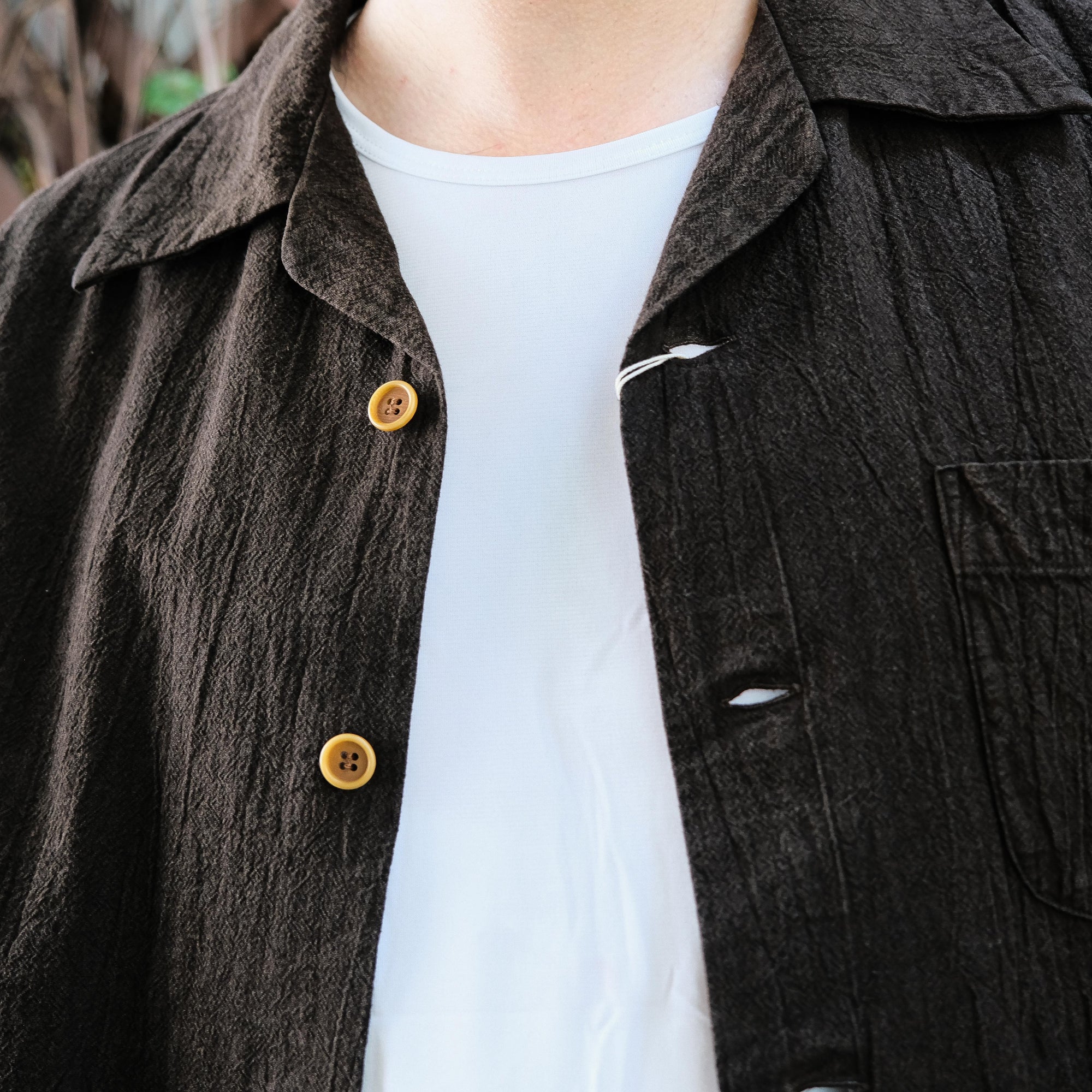 Studio D'Artisan "Amami Dorozome" Sashiko Aloha Shirt (Dark Brown) - Okayama Denim