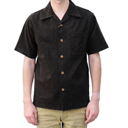 Studio D'Artisan "Amami Dorozome" Sashiko Aloha Shirt (Dark Brown)