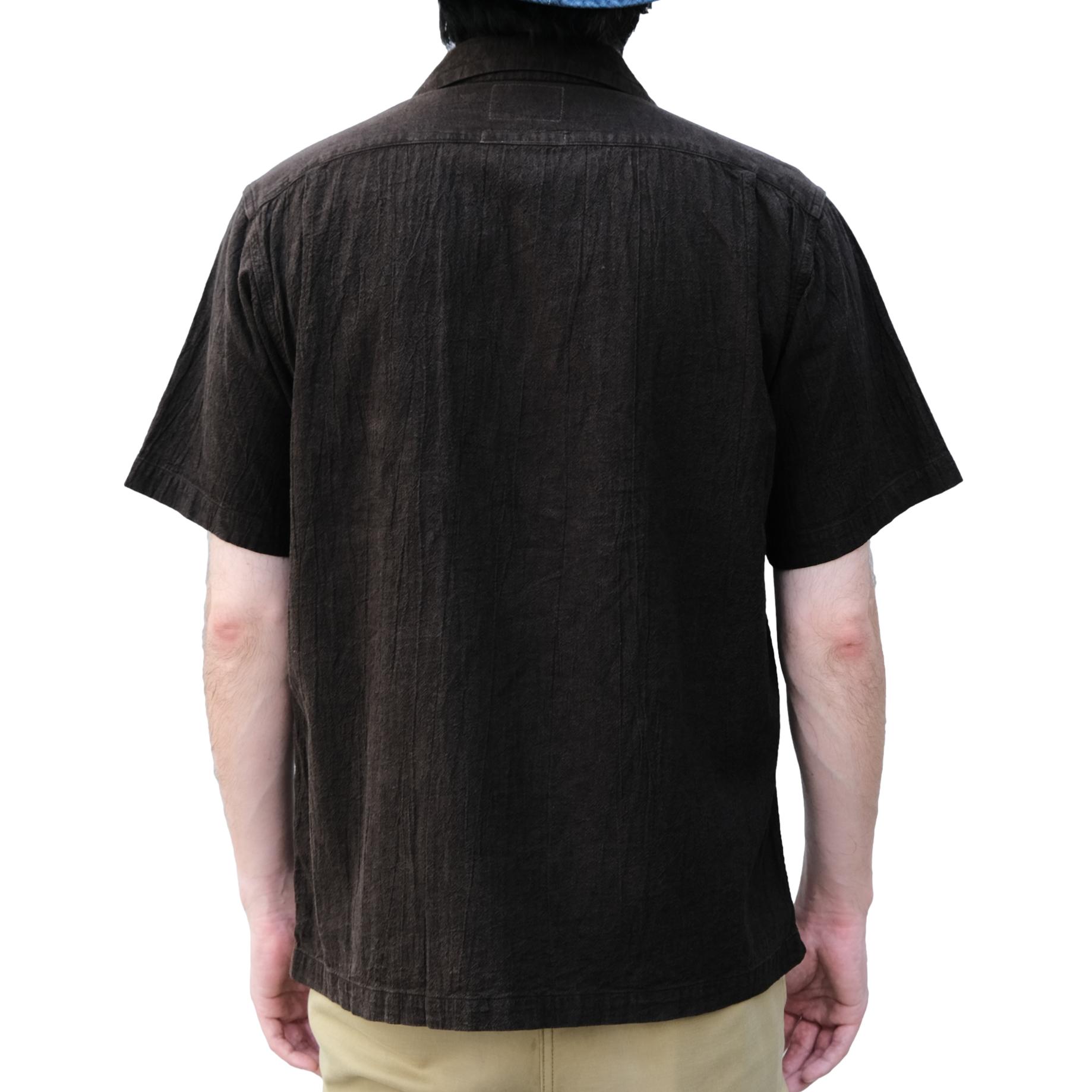 Studio D'Artisan "Amami Dorozome" Sashiko Aloha Shirt (Dark Brown) - Okayama Denim