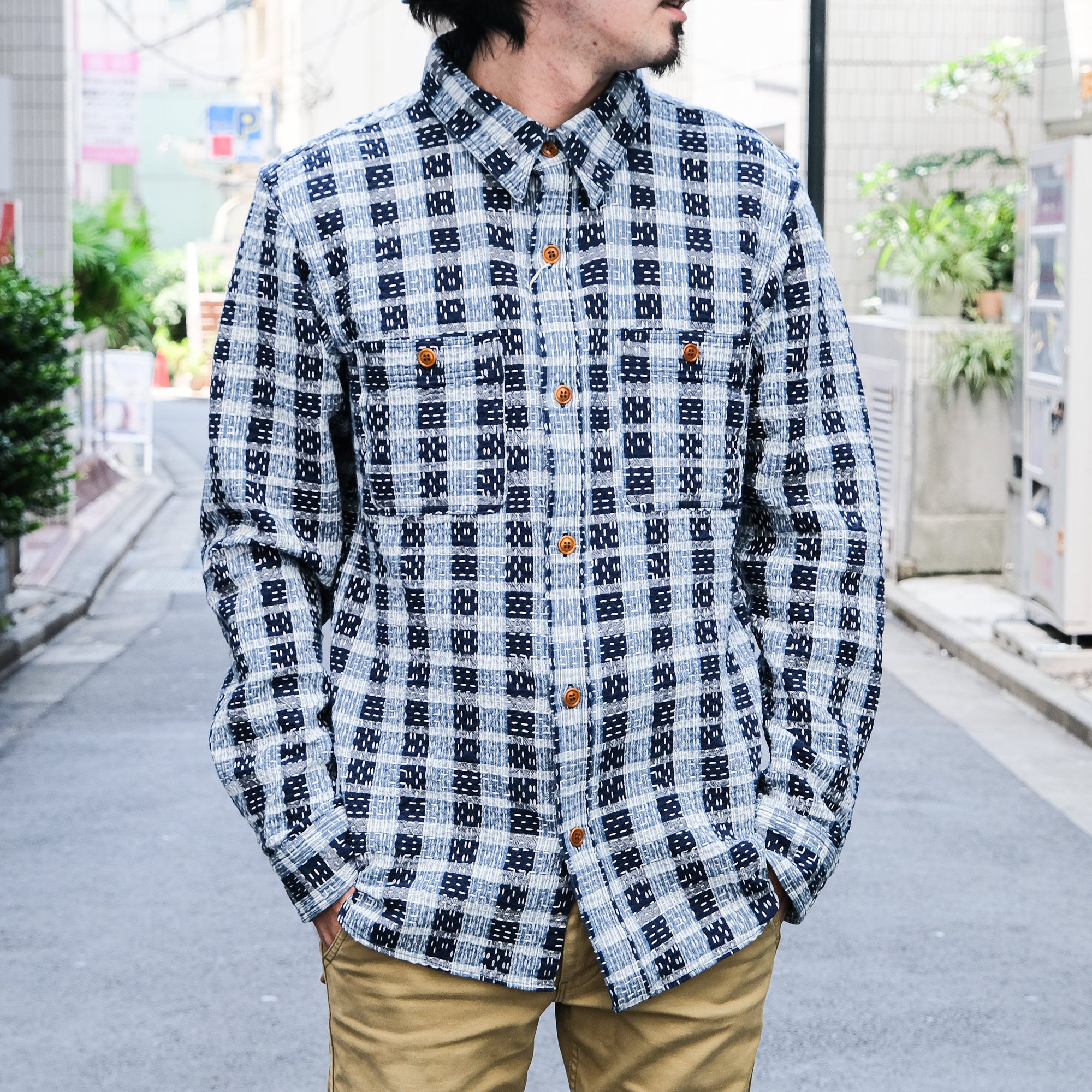 Studio D'Artisan "Indigo Noragi Sashiko" L/S Work Shirt - Okayama Denim