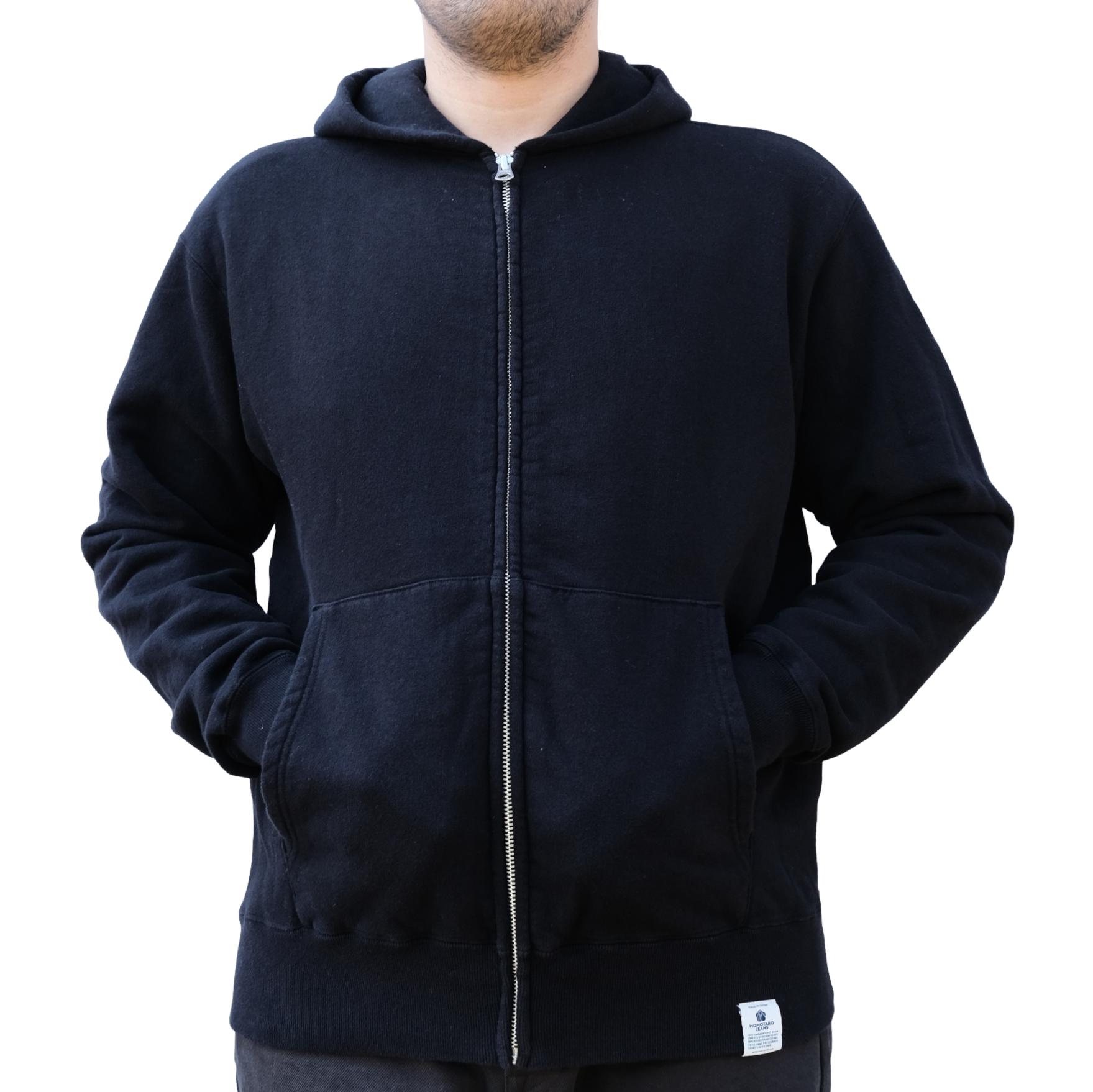 Momotaro Loopwheel Zip-up Hoodie (Black) - Okayama Denim