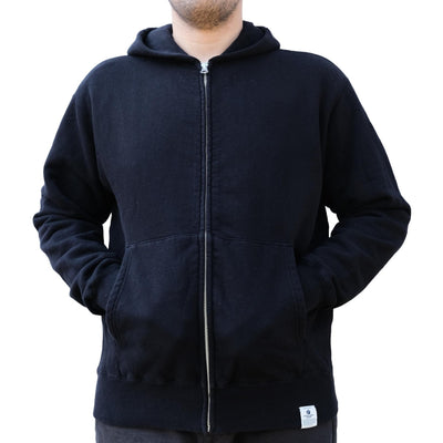 Momotaro Loopwheel Zip-up Hoodie (Black) - Okayama Denim
