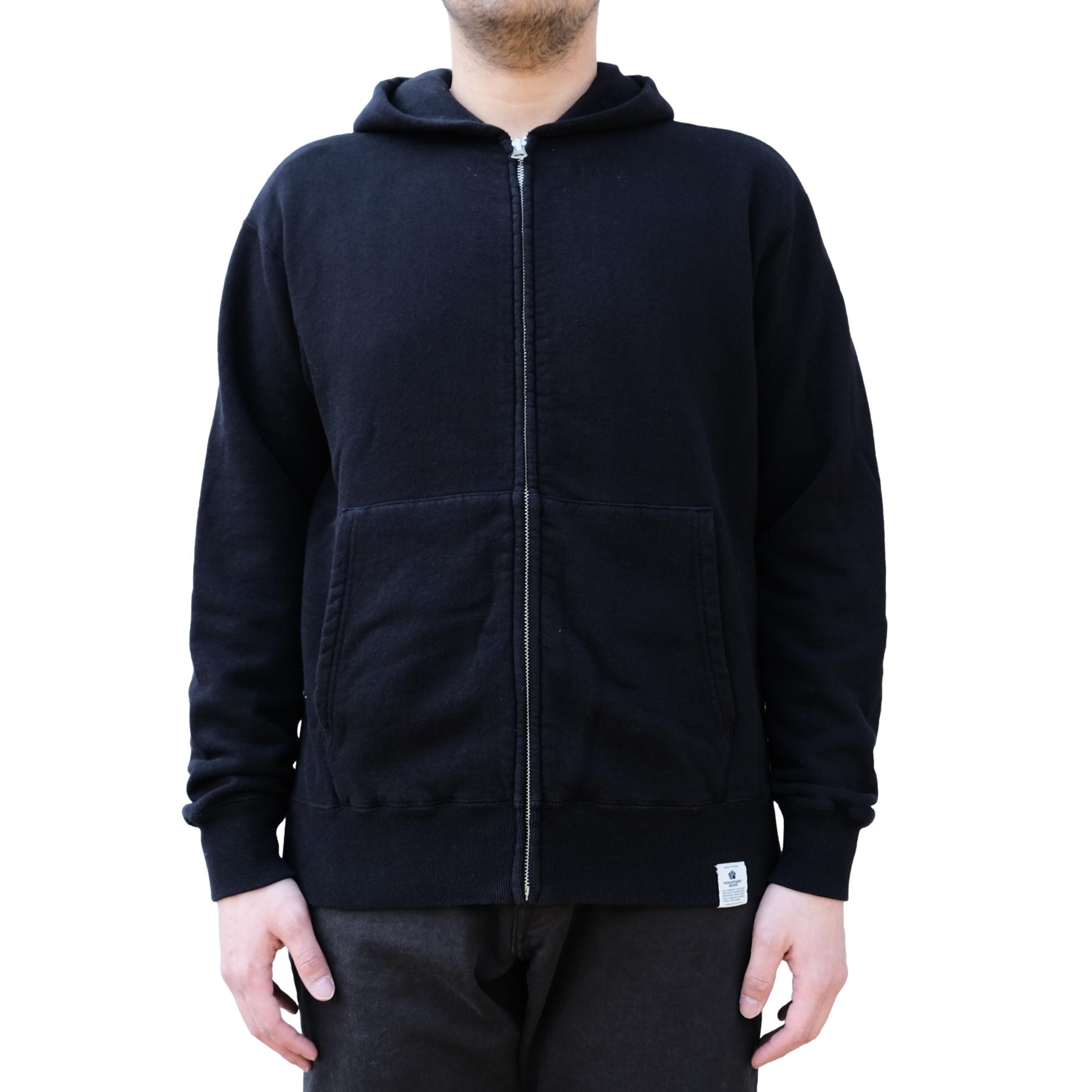 Momotaro Loopwheel Zip-up Hoodie (Black) - Okayama Denim