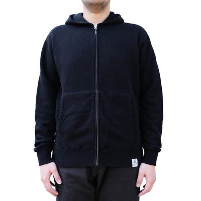 Momotaro Loopwheel Zip-up Hoodie (Black) - Okayama Denim