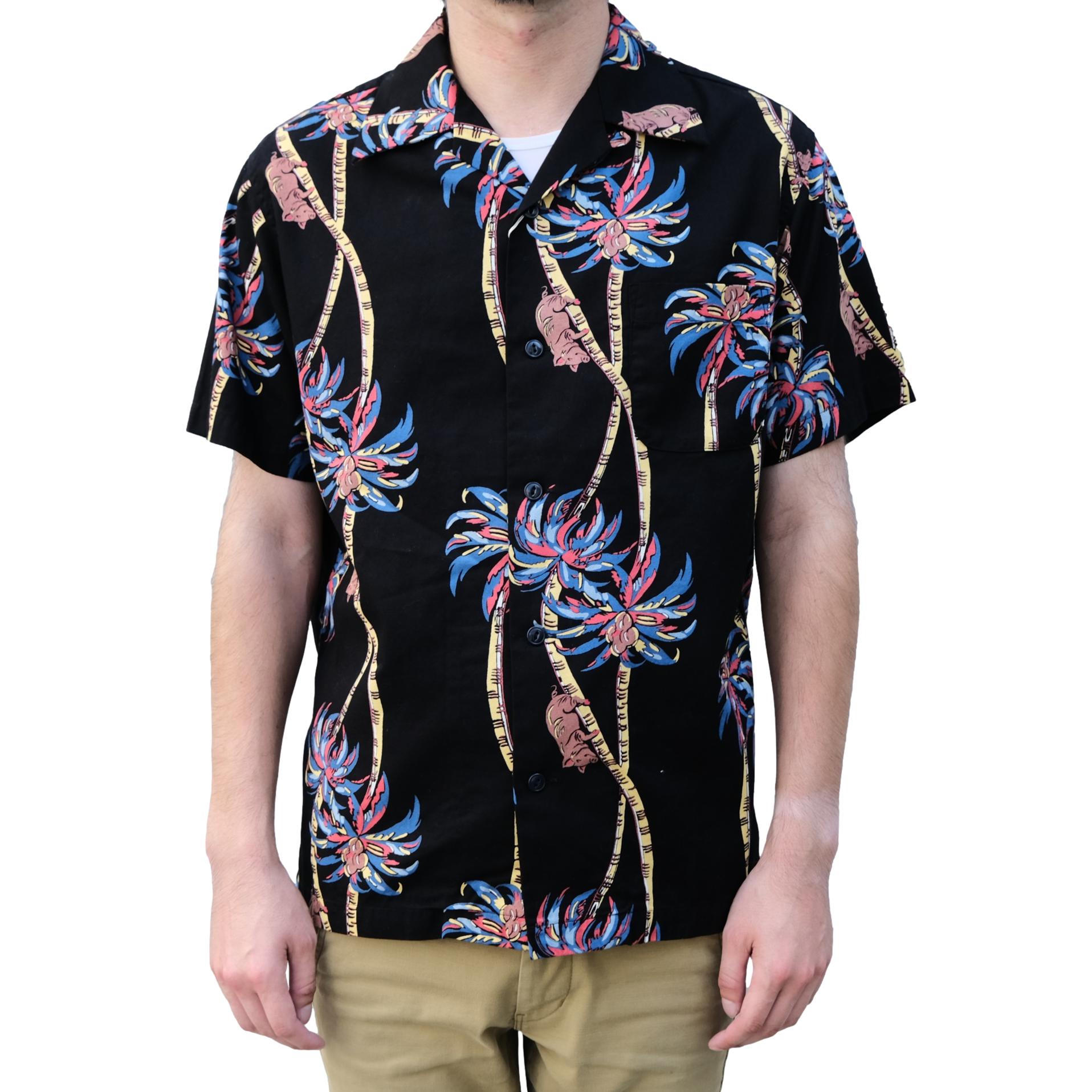 Studio D'Artisan "Palm Climber" Original Aloha Shirt (Black) - Okayama Denim