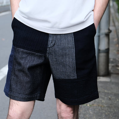 FDMTL Indigo Sashiko Patchwork Shorts - Okayama Denim