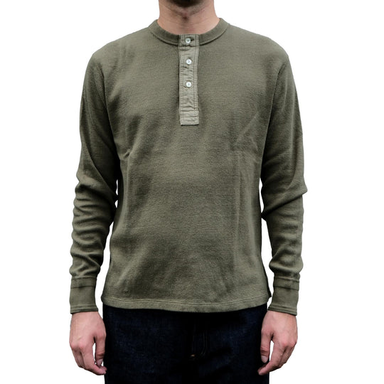 Loop & Weft Supima Long Honeycomb Thermal Henley (Olive)