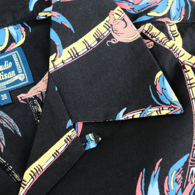 Studio D'Artisan "Palm Climber" Original Aloha Shirt (Black) - Okayama Denim
