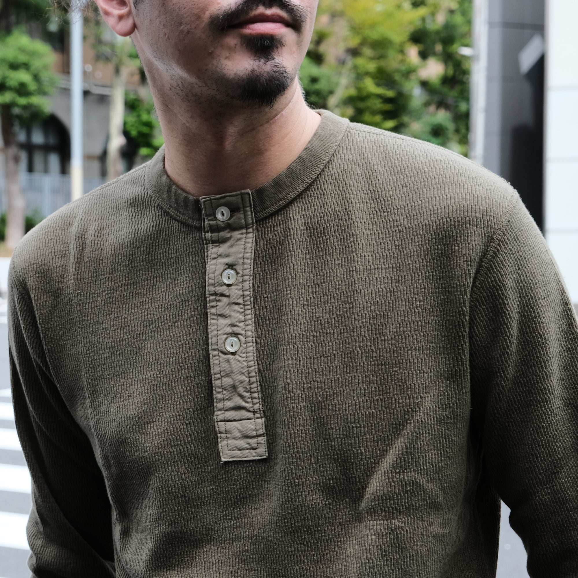 Loop & Weft Supima Long Honeycomb Thermal Henley (Olive)