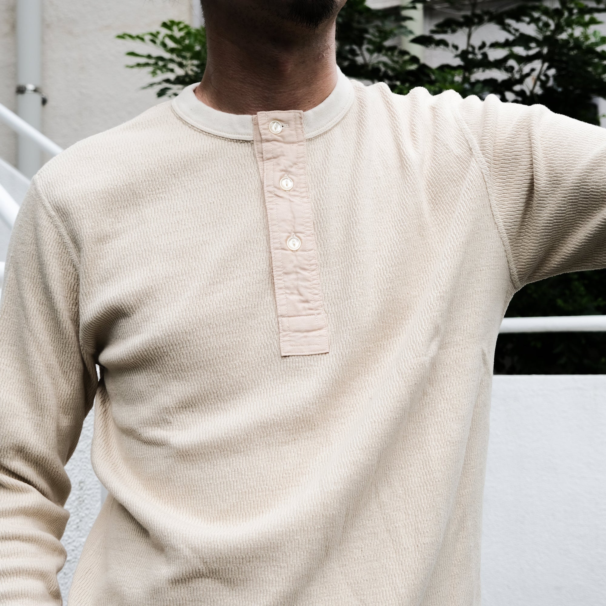 Loop & Weft Supima Long Honeycomb Thermal Henley (Ivory)