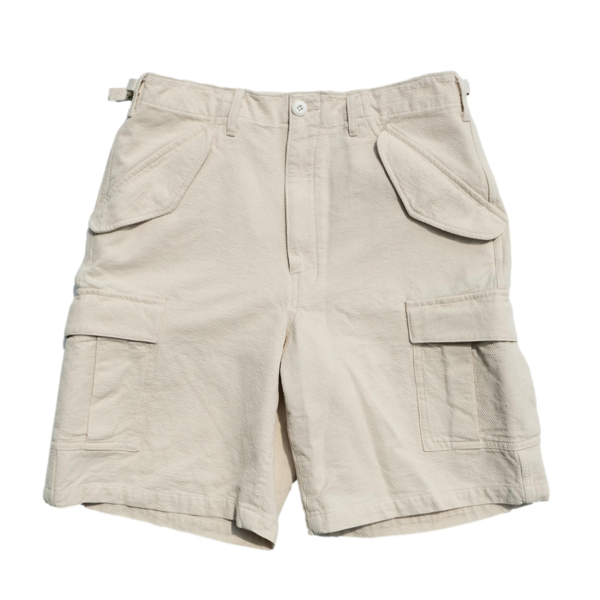 Soundman "Eldred" Ecru Sashiko Cargo Shorts - Okayama Denim