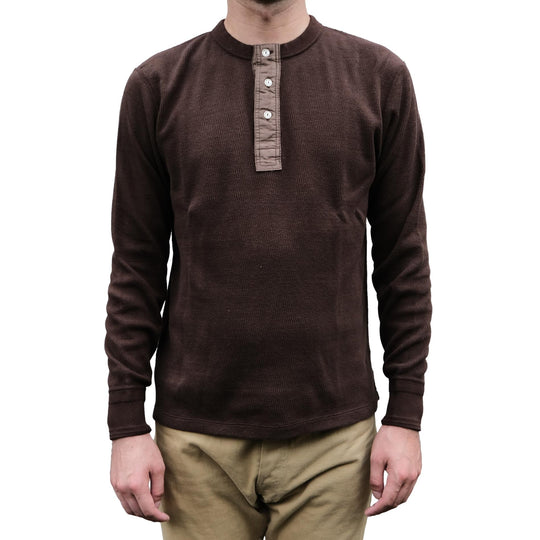Loop & Weft Supima Long Honeycomb Thermal Henley (Brown)