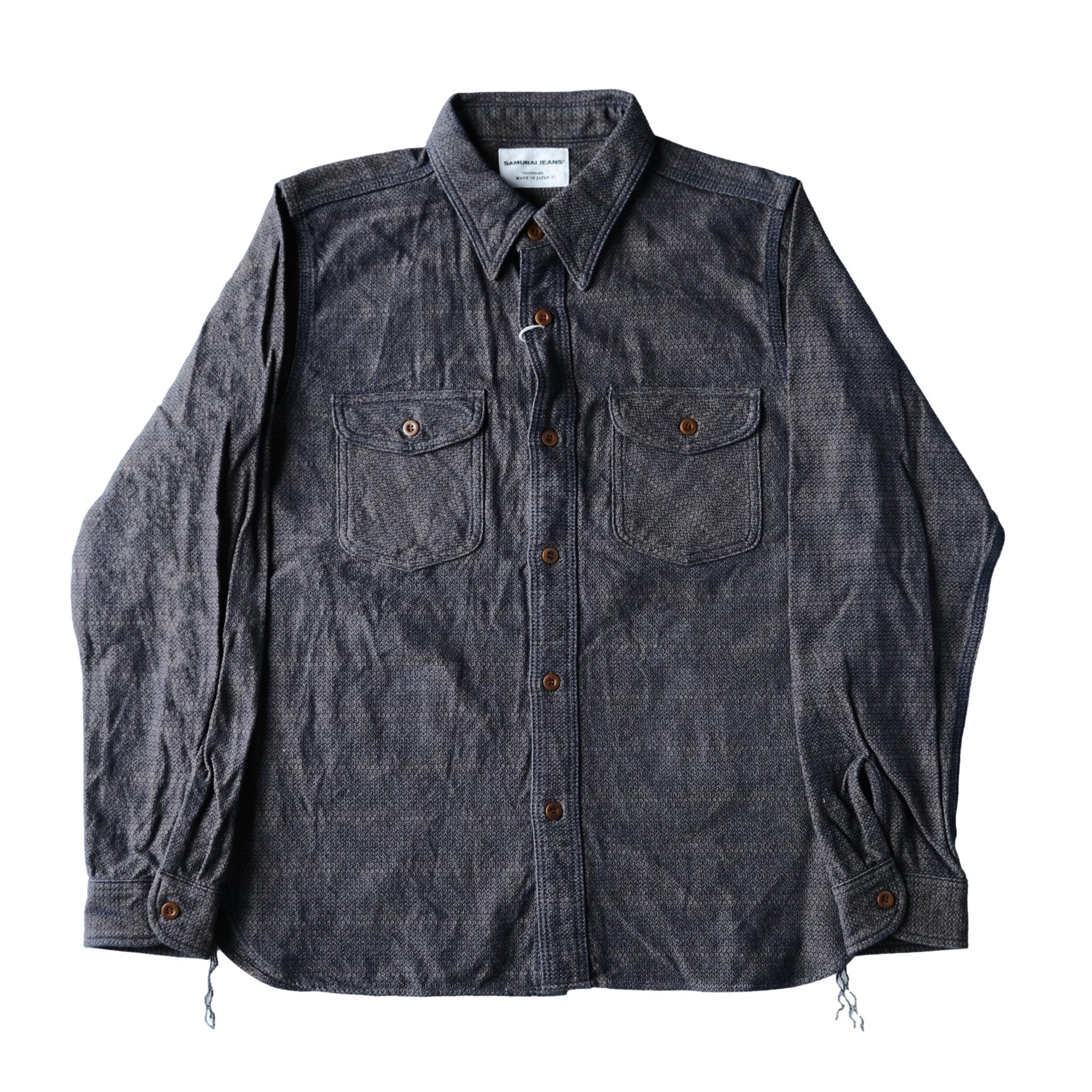 Samurai Jeans SSS26-KSK "Ai-Madara" Natural Indigo x Brown Sashiko Work Shirt